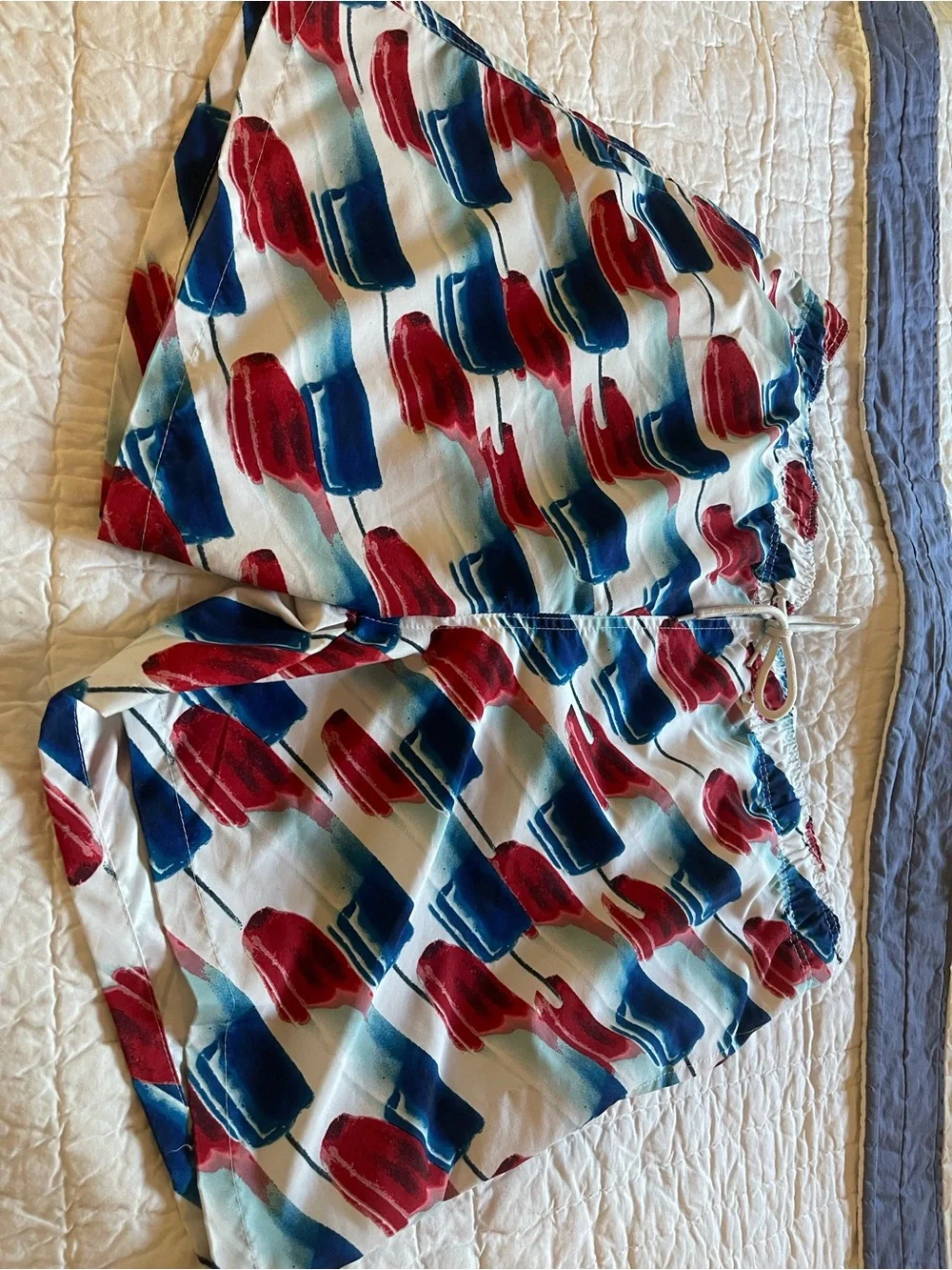 Arizona Jean Company White Swim Trunks with Red and Blue Popsicle Print
